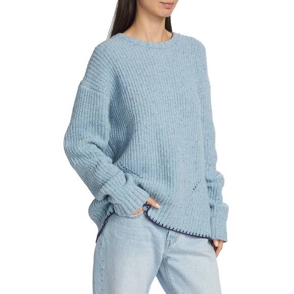 ATM Heather Merino Blend Crew Sweater in Denim Blue L - Picture 2 of 5